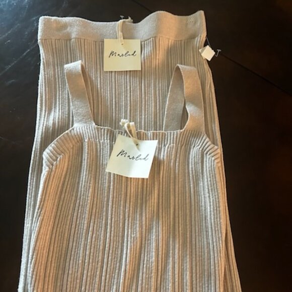 NWT Marled Knit Nude Oatmeal 2 Piece Set Ribbed Tank Top & Bodycon Tube Skirt - Picture 8 of 11